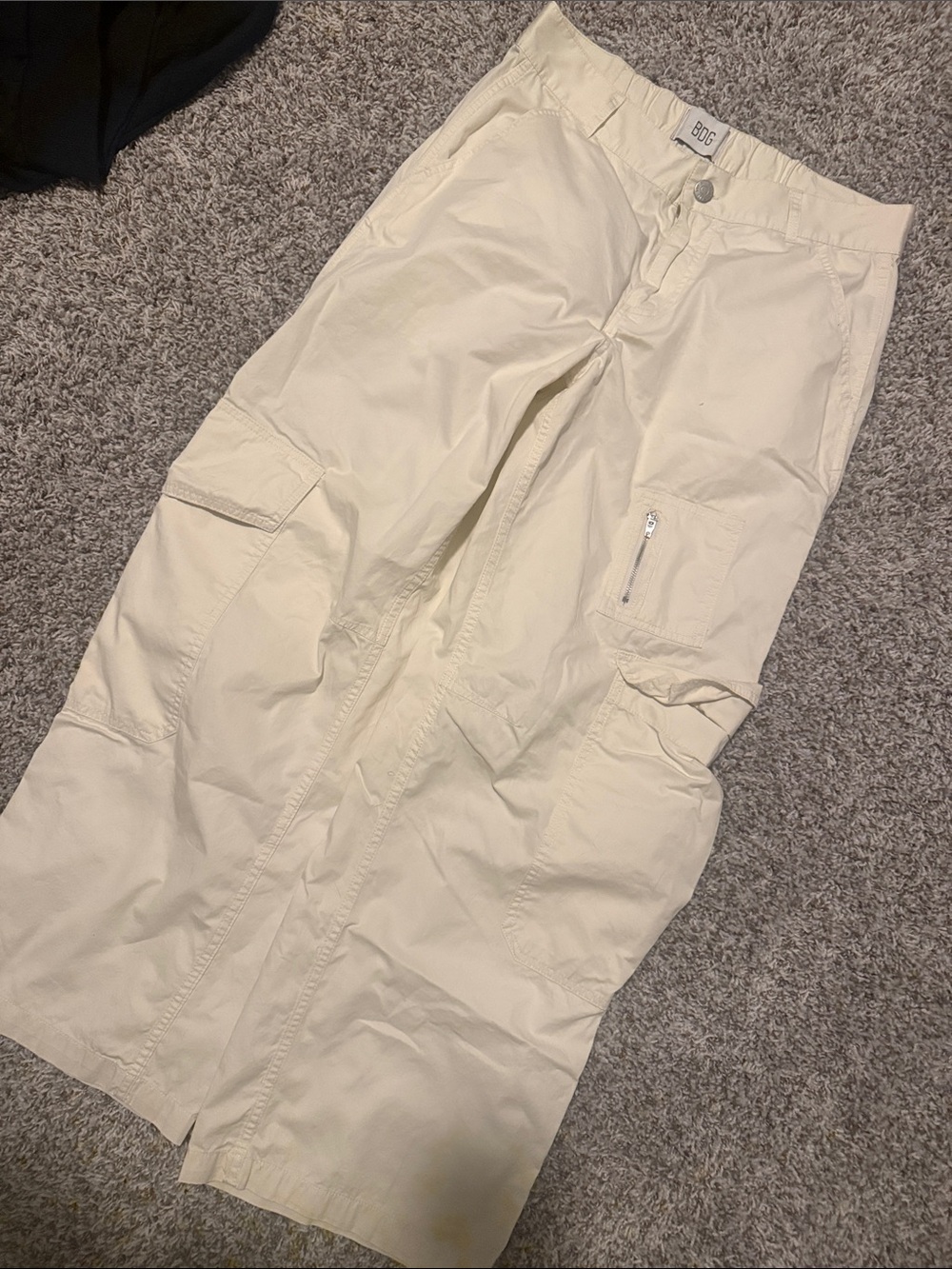 BDG Men's Beige Cargo Pants with Zip Pocket